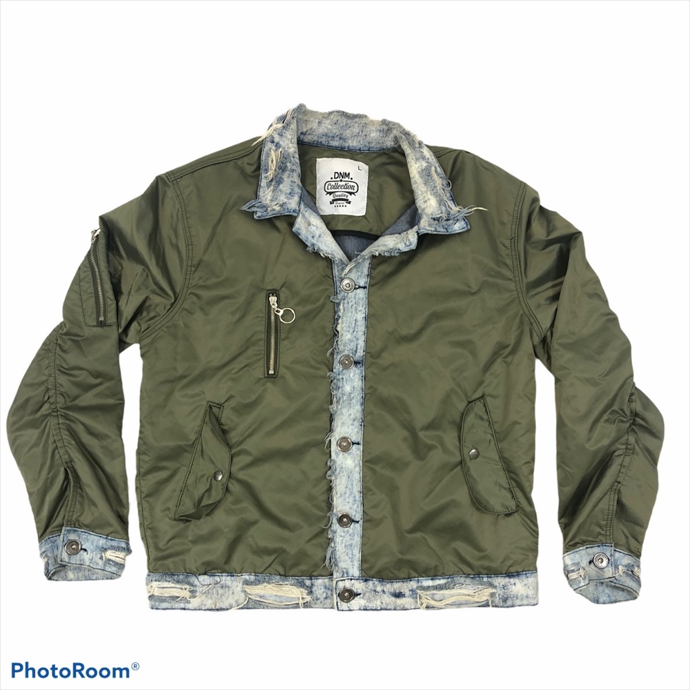 DNM Collection Distressed Denim and Nylon Jacket